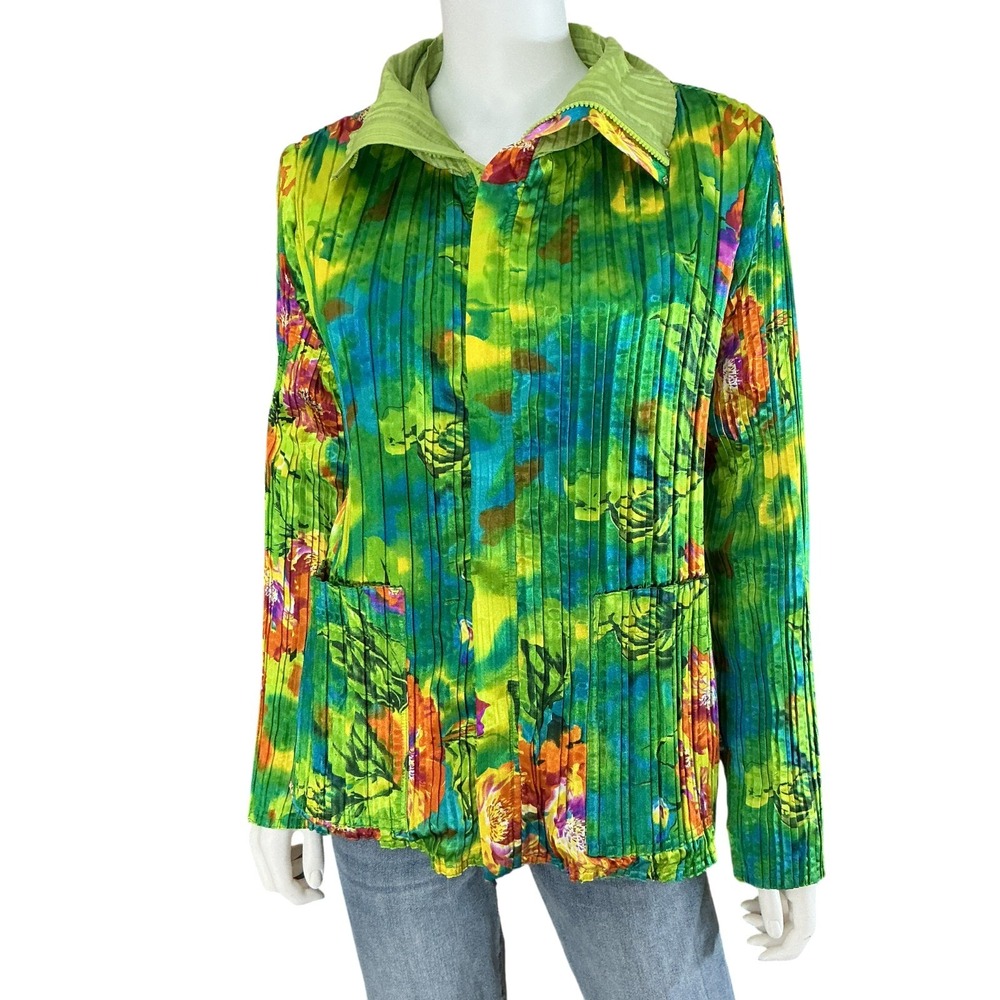 UBU Crinkle Reversible Jacket Size L (2 ) BOHO Floral Dopamine Full Zip Artsy
